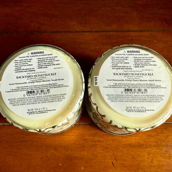 NEW 2-Pc BACKYARD HONEYSUCKLE 3-Wick 14.5 oz Candles Bath & Body Works - Picture 3 of 4